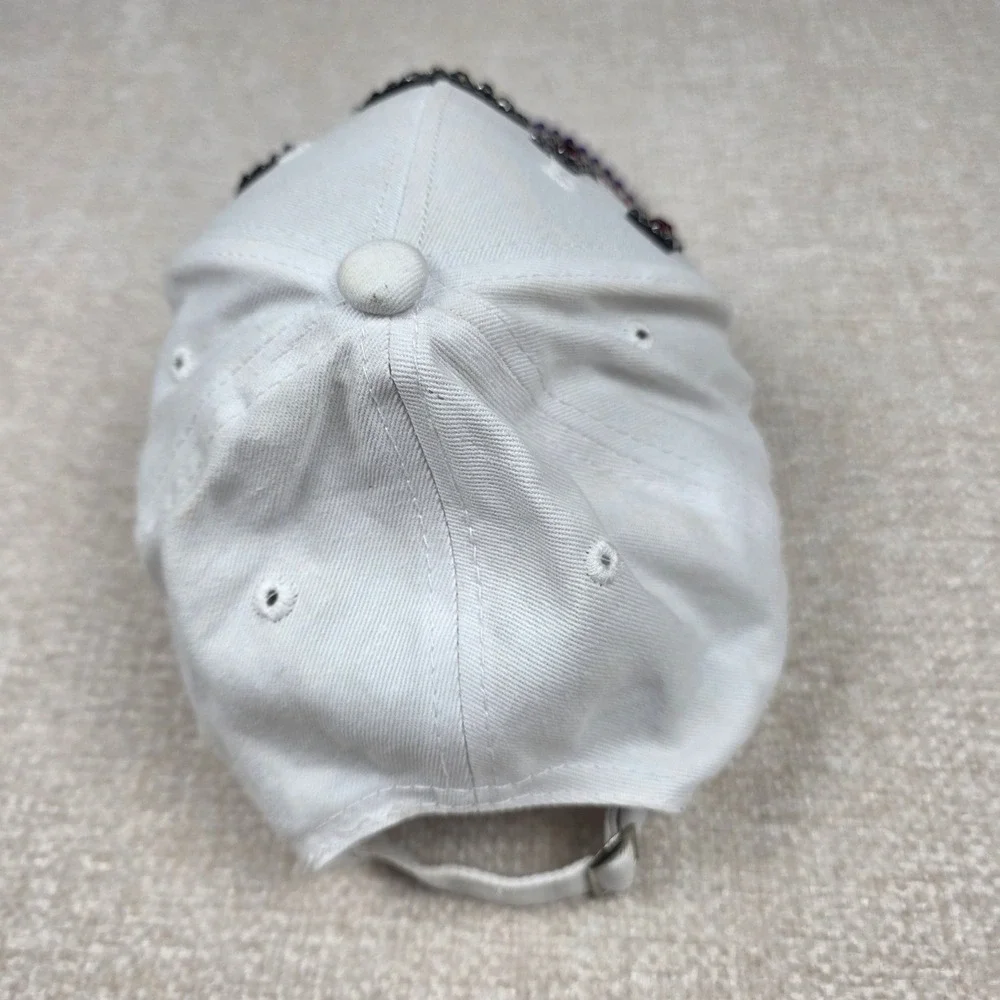 USA Rhinestone Baseball‎ Cap White Patriotic Red Blue Crystal Adjustable Hat